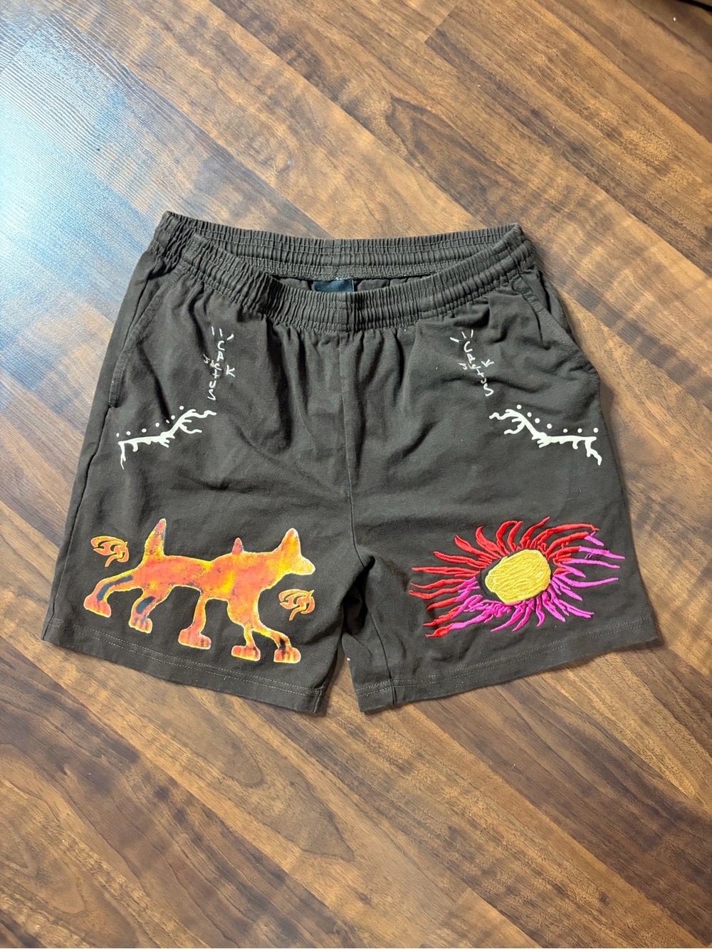 Cactus Jack by Travis Scott Black Shorts with Yellow, Orange & Pink Graphics